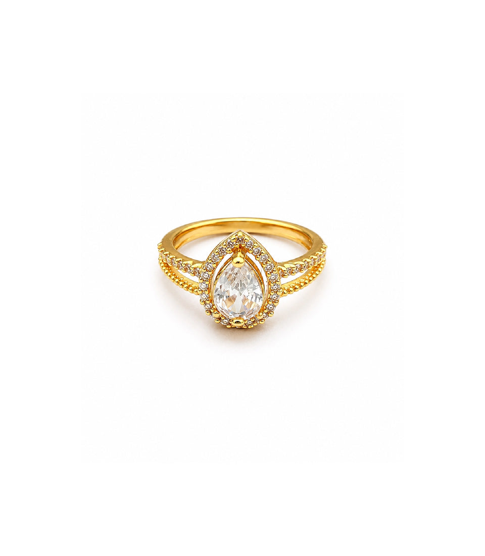 Gold Plated Pear-Cut White AD Finger Ring