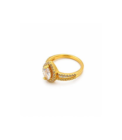 Gold Plated Pear-Cut White AD Finger Ring