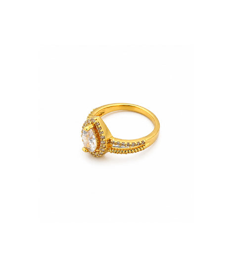 Gold Plated Pear-Cut White AD Finger Ring