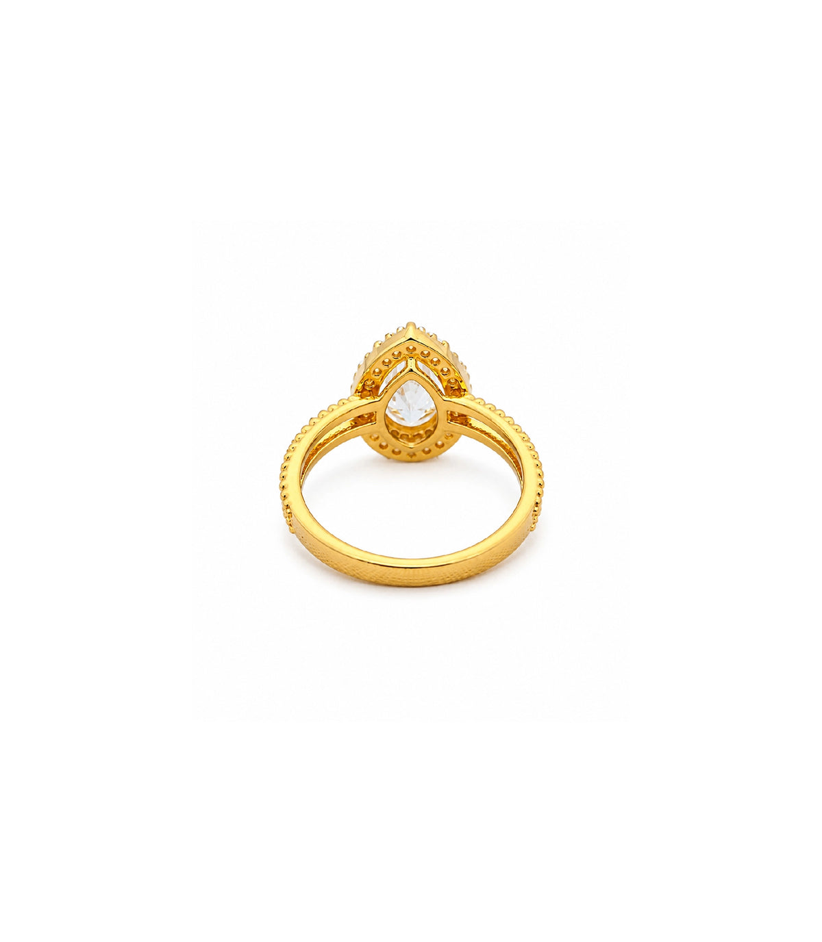 Gold Plated Pear-Cut White AD Finger Ring