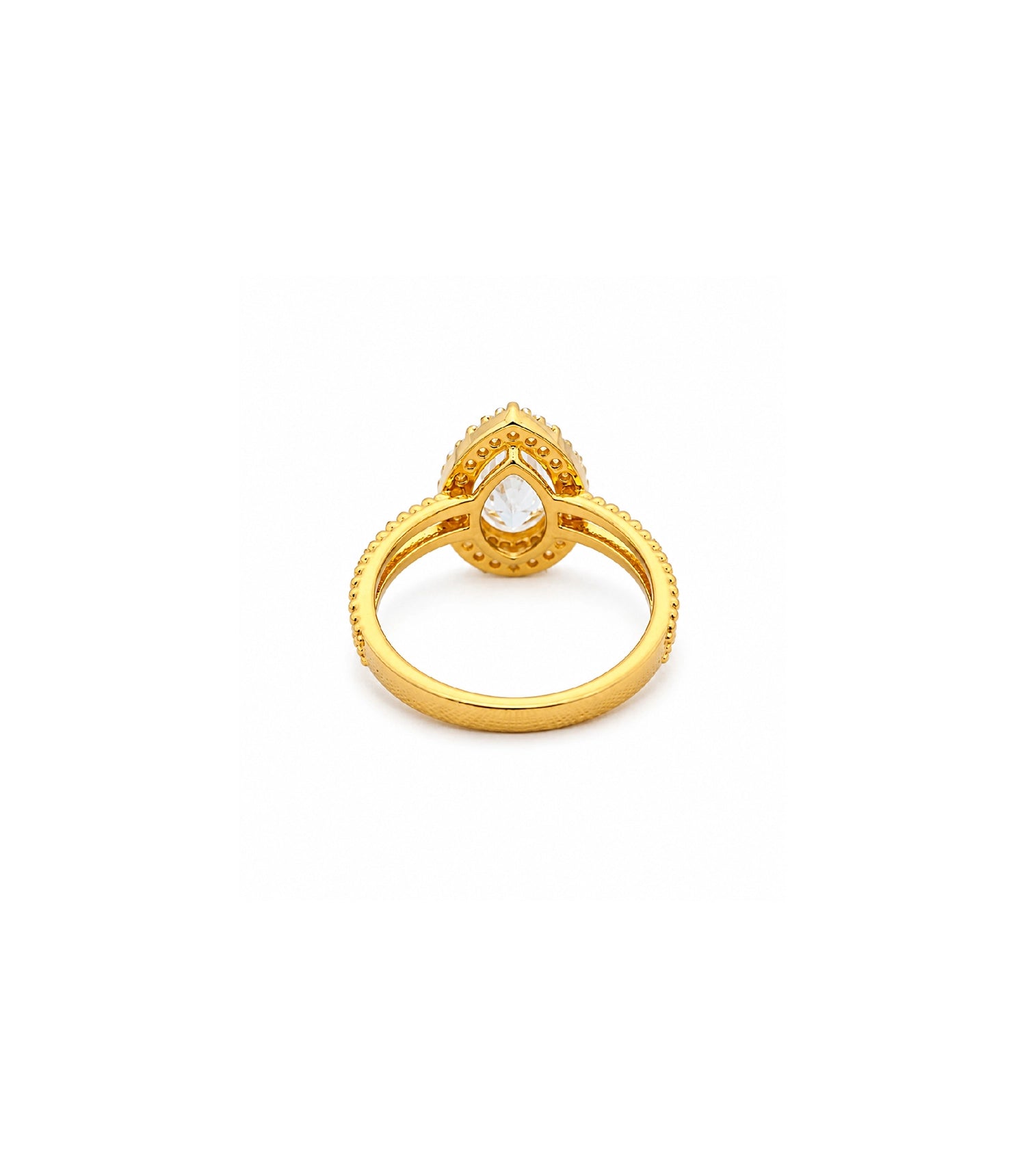 Gold Plated Pear-Cut White AD Finger Ring