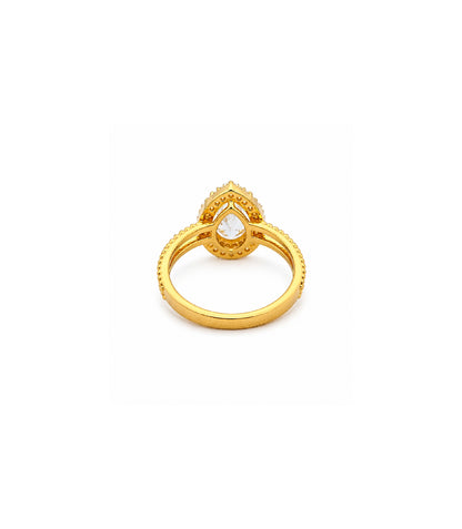 Gold Plated Pear-Cut White AD Finger Ring