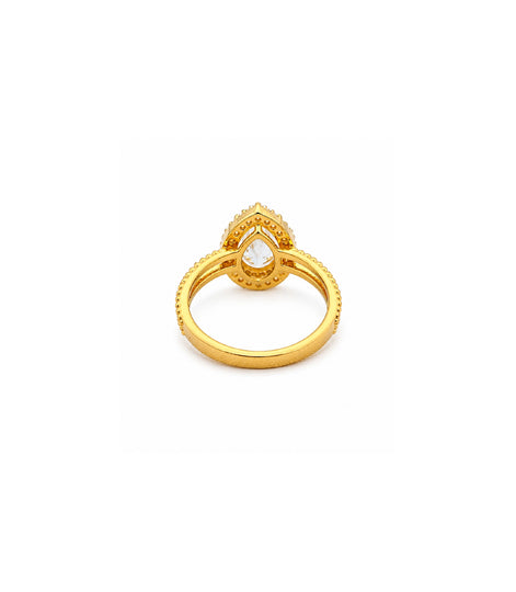 Gold Plated Pear-Cut White AD Finger Ring