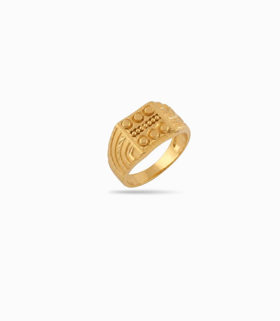 Gold Plated Checkerboard Square Finger Ring Men