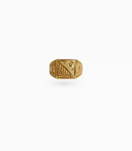 Gold Plated Textured Square Finger Ring Men