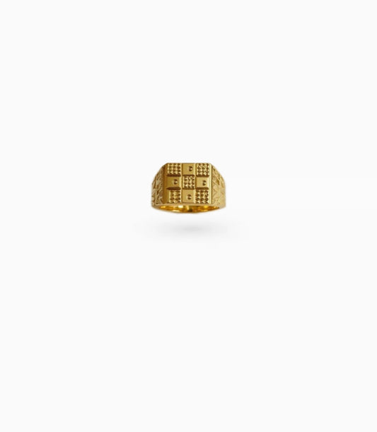 Gold Plated Grid Pattern Square Finger Ring Men