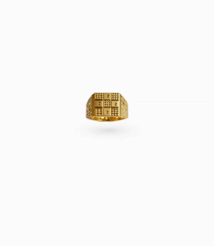 Gold Plated Grid Pattern Square Finger Ring Men