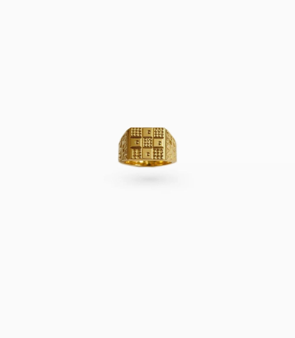 Gold Plated Grid Pattern Square Finger Ring Men