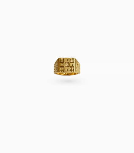 Gold Plated Grid Pattern Square Finger Ring Men