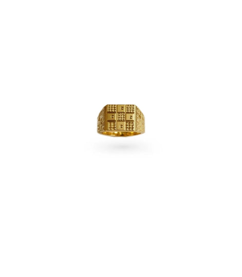 Gold Plated Grid Pattern Square Finger Ring Men