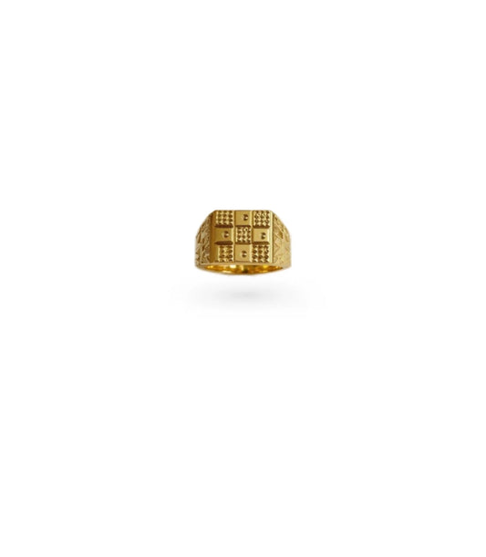 Gold Plated Grid Pattern Square Finger Ring Men