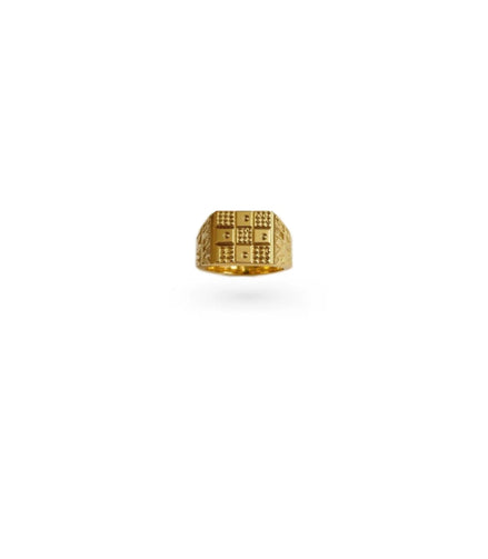 Gold Plated Grid Pattern Square Finger Ring Men