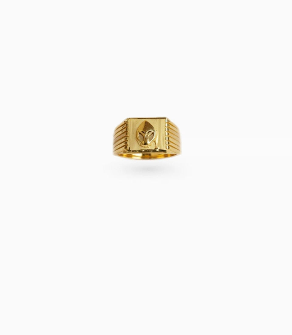 Gold Plated Square Leaf Motif Finger Ring Men