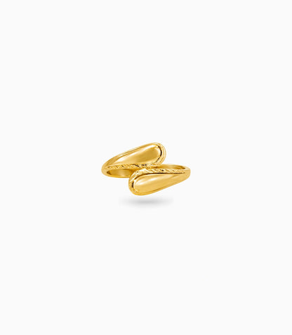 Gold Plated Bypass Style Leaf Wrap Finger Ring