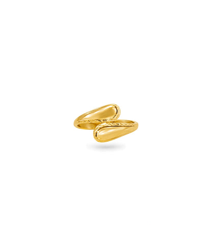 Gold Plated Bypass Style Leaf Wrap Finger Ring