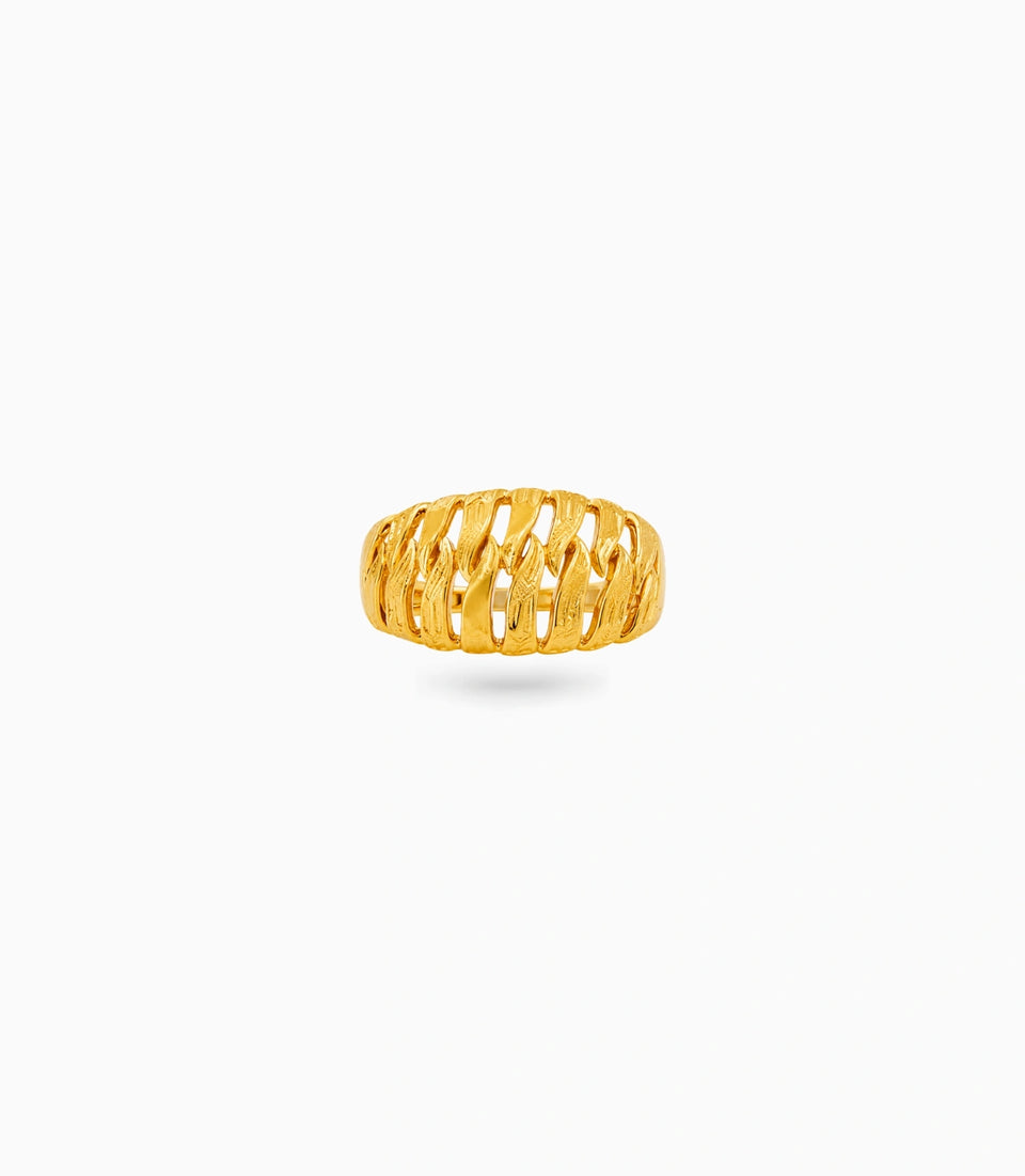 Gold Plated Textured Cage Style Finger Ring