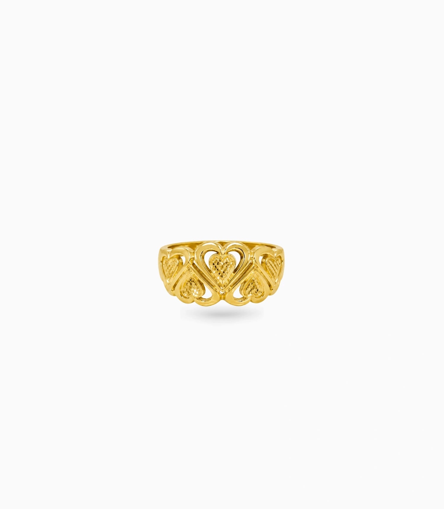 Gold Plated Textured Heart Pattern Finger Ring