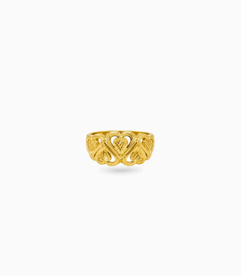 Gold Plated Textured Heart Pattern Finger Ring