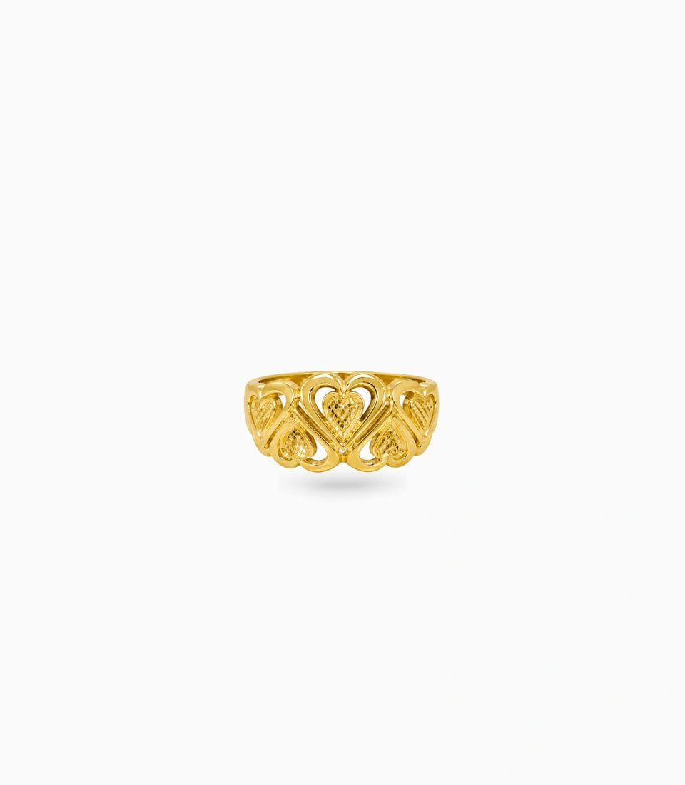 Gold Plated Textured Heart Pattern Finger Ring