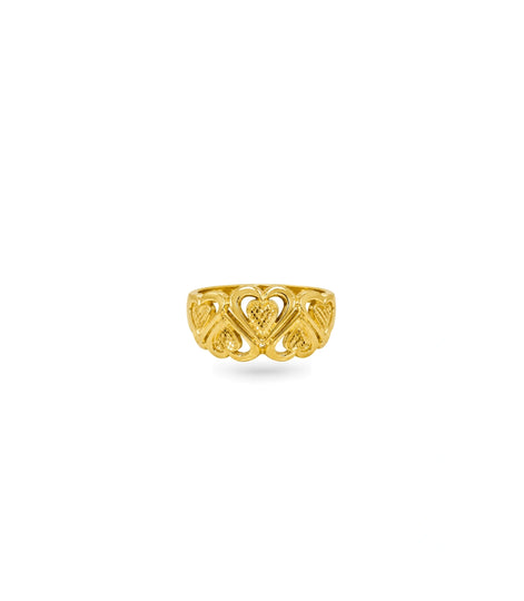 Gold Plated Textured Heart Pattern Finger Ring