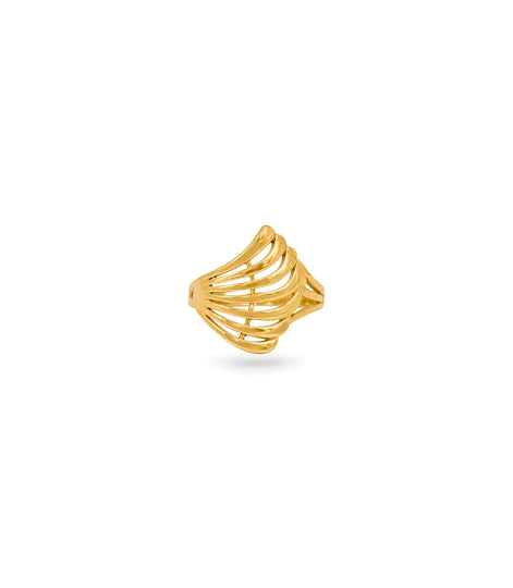 Gold Plated Textured Abstract Leaf Finger Ring