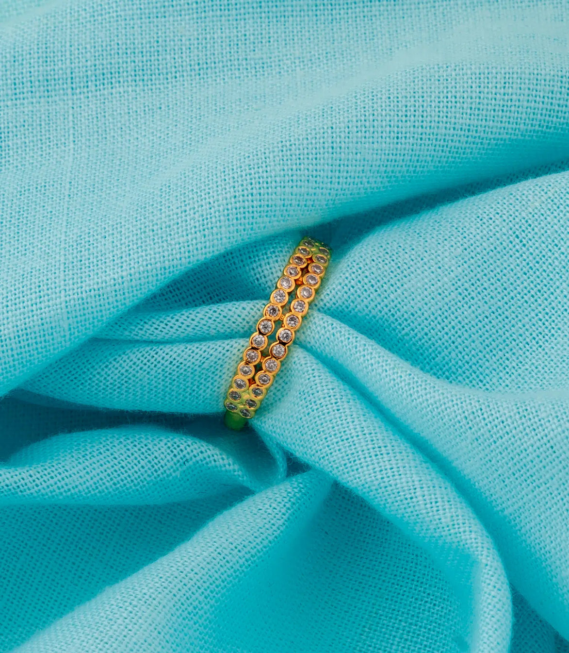Gold Plated Dual-Row Stone-Studded Band Ring
