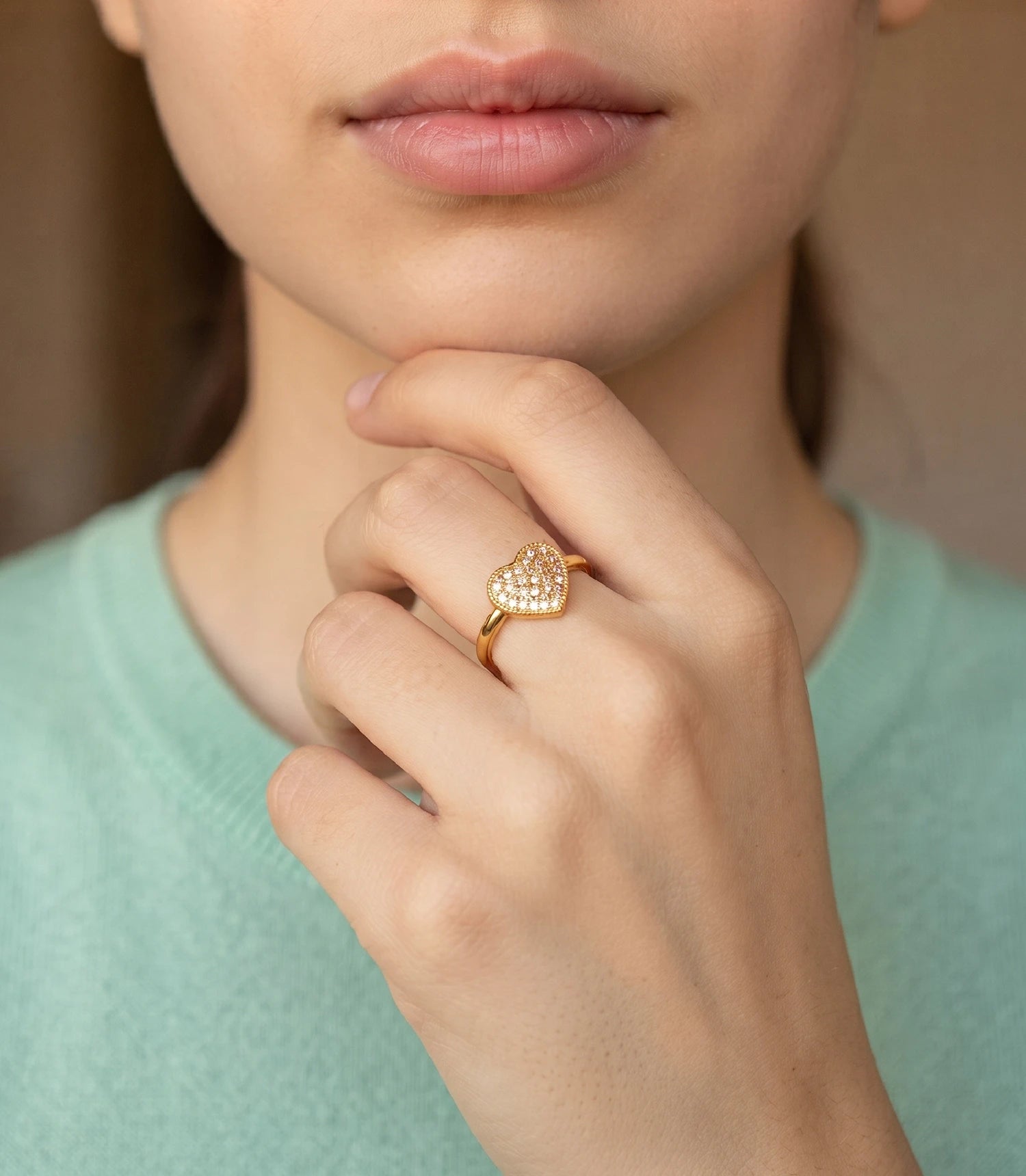 Gold Plated Heart Shaped Finger Ring