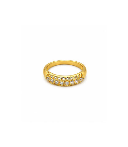 Gold Plated Leaflet Cutout Stone-Studded Finger Ring