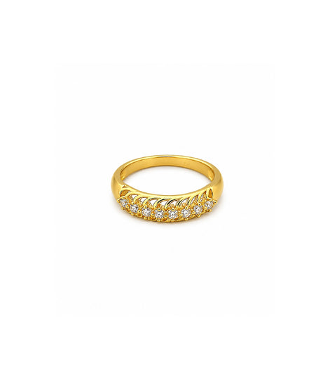 Gold Plated Leaflet Cutout Stone-Studded Finger Ring