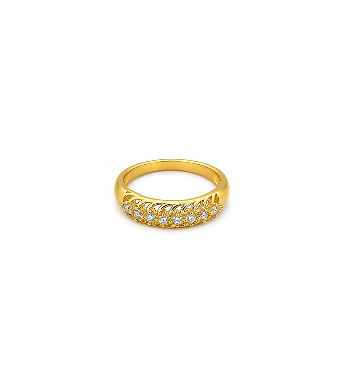 Gold Plated Leaflet Cutout Stone-Studded Finger Ring