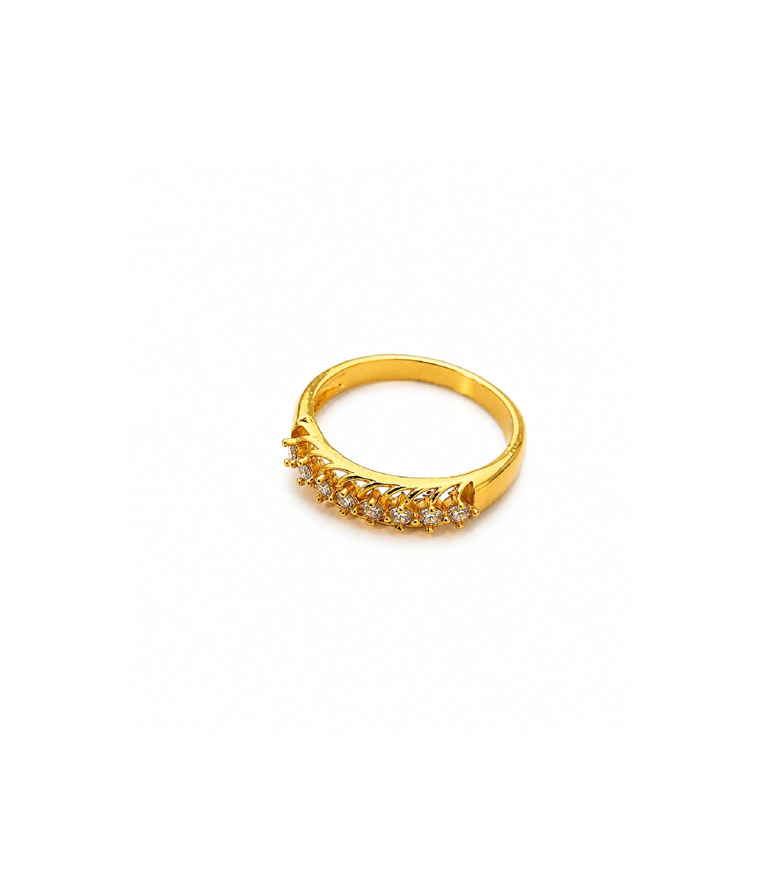 Gold Plated Leaflet Cutout Stone-Studded Finger Ring