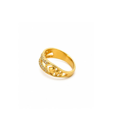 Gold Plated Dual-Row Heart Motif Finger Ring