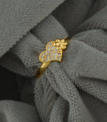 Gold Plated Heart & Flower Textured Finger Ring