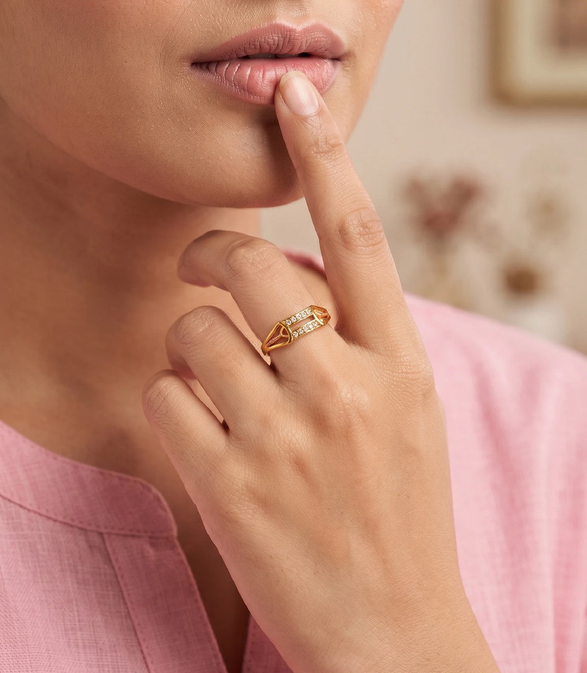 Gold Plated Double Row AD Crystal Finger Ring