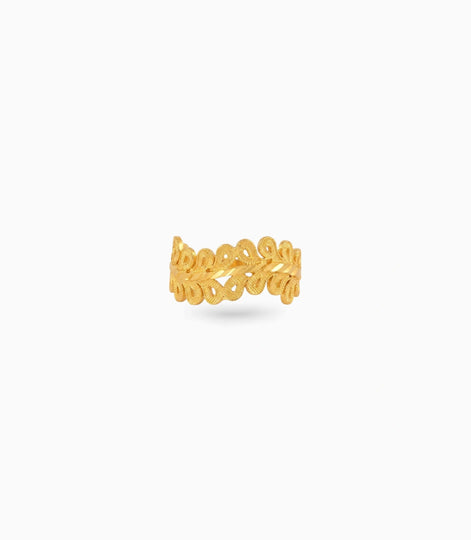 Gold Plated Textured Wreath Leaf Finger Ring
