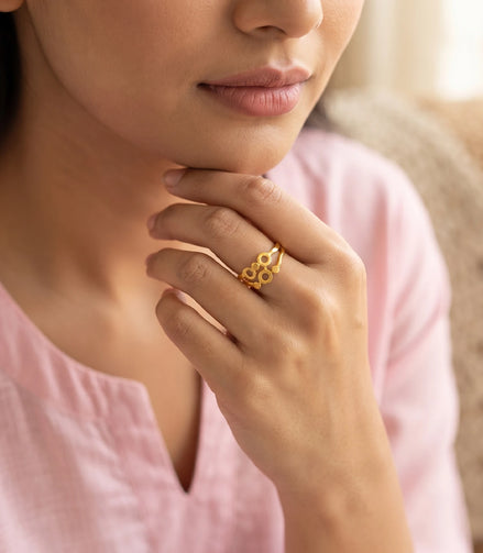 Gold Plated Geometric Adjustable Finger Ring for Women