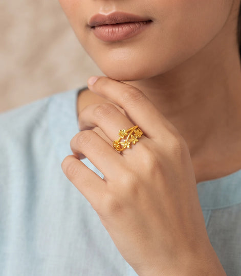 Gold Plated Elegant Floral Adjustable Finger Ring