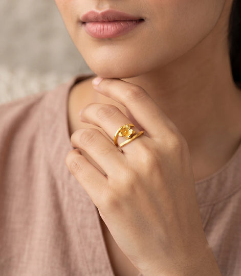 Gold Plated Floral Blossom Adjustable Finger Ring