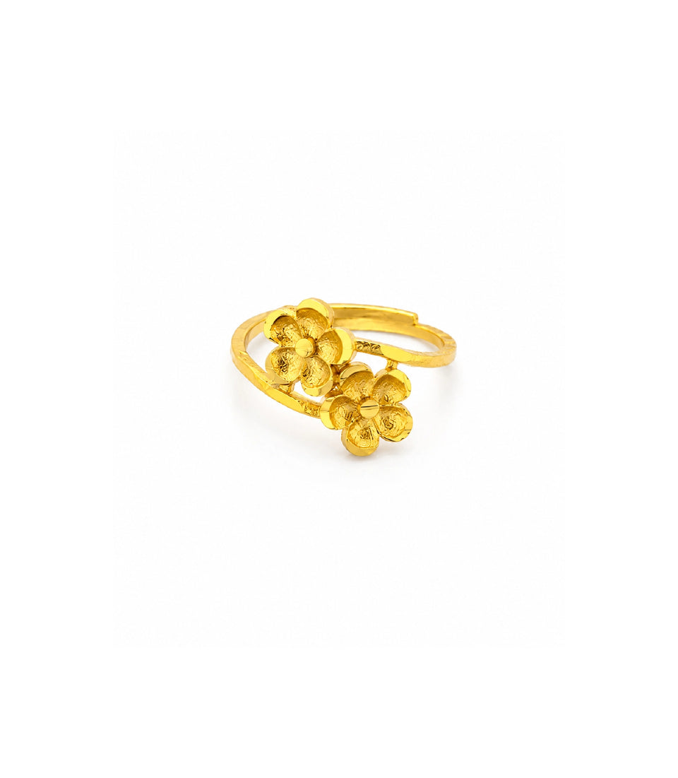 Gold Plated Floral Bloom Duo Adjustable Finger Ring