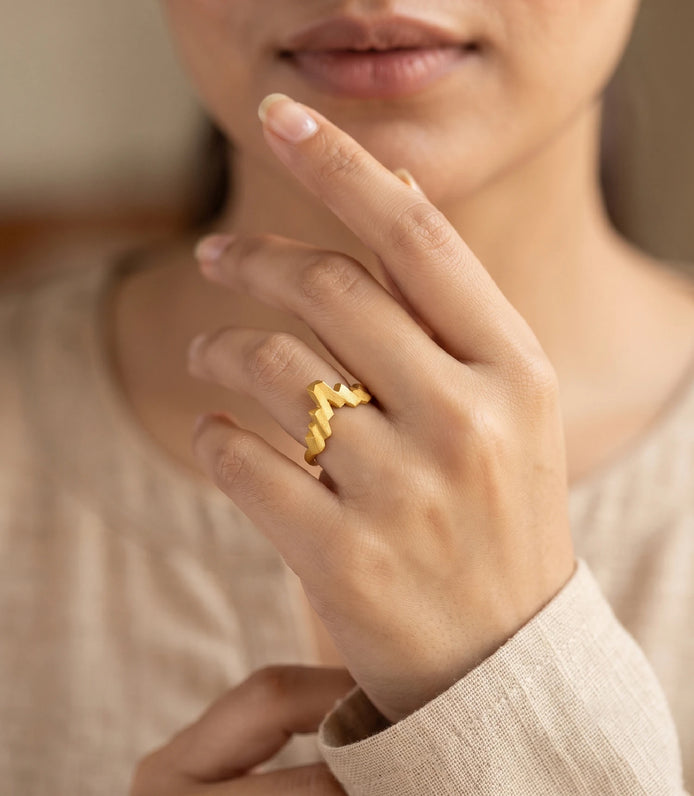 Gold Plated Geo Crest Adjustable Finger Ring