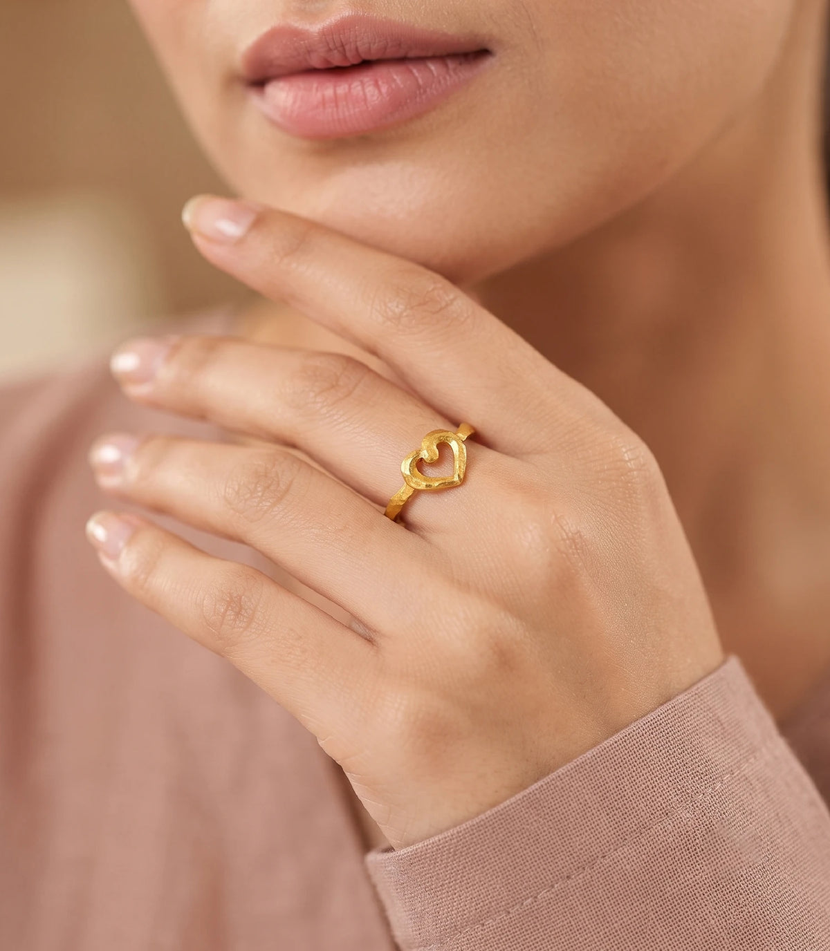 Gold Plated Open Heart Adjustable Finger Ring