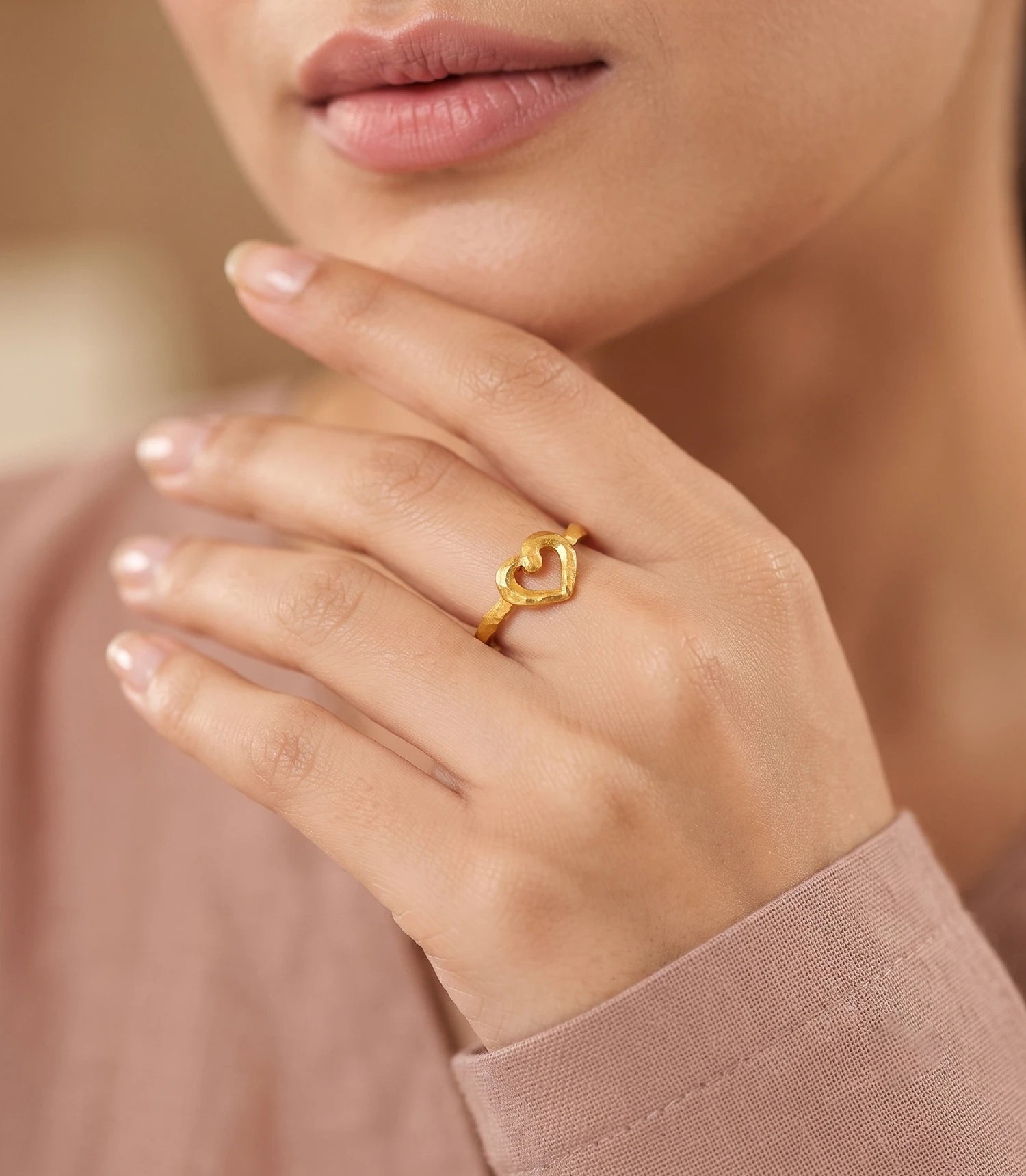 Gold Plated Open Heart Adjustable Finger Ring