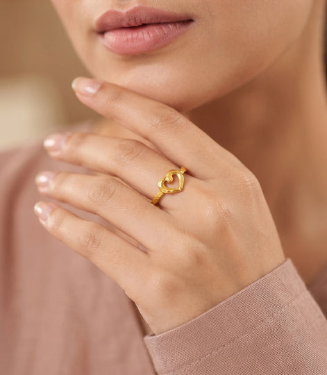 Gold Plated Open Heart Adjustable Finger Ring