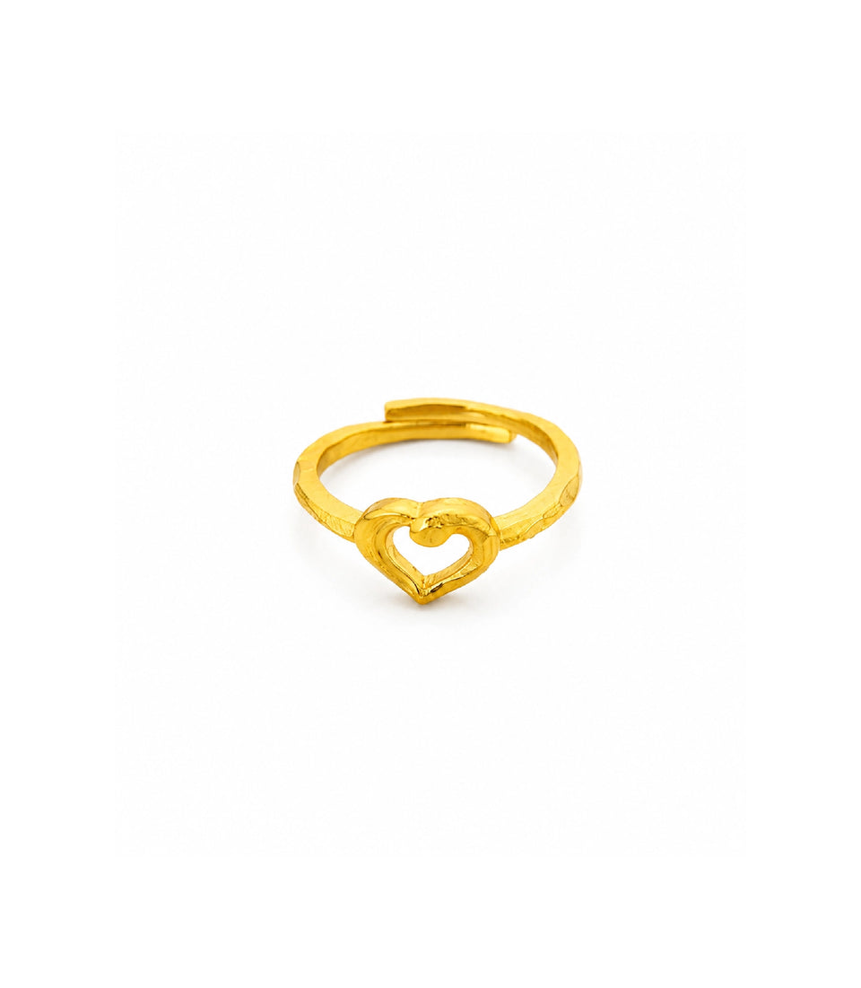 Gold Plated Open Heart Adjustable Finger Ring
