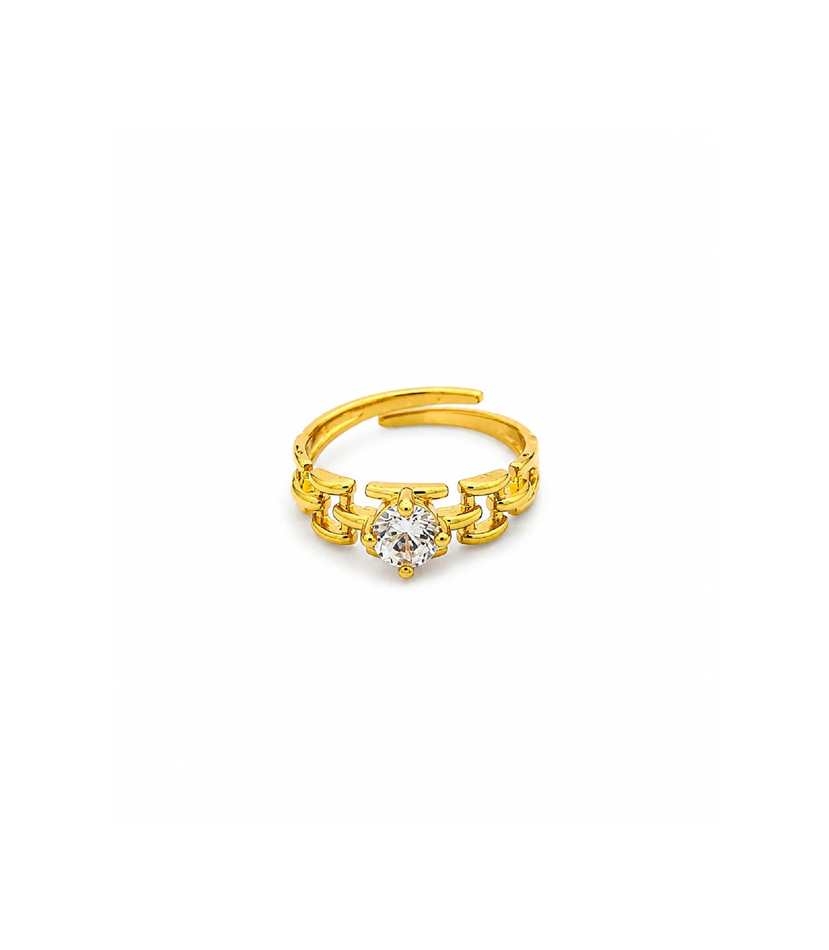 Gold Plated Solitaire Adjustable Finger Ring