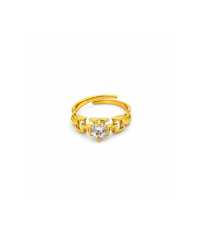 Gold Plated Solitaire Adjustable Finger Ring