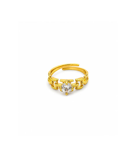 Gold Plated Solitaire Adjustable Finger Ring