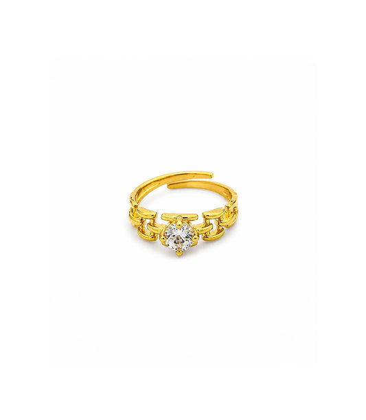 Gold Plated Solitaire Adjustable Finger Ring