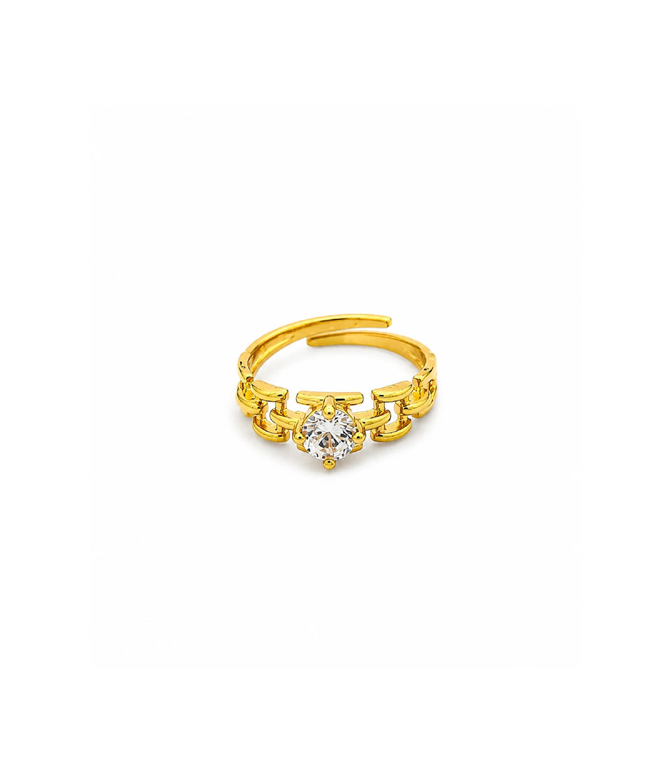 Gold Plated Solitaire Adjustable Finger Ring