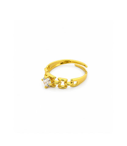 Gold Plated Solitaire Adjustable Finger Ring